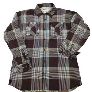 Hipster Ablanche Button Down Shirt Men XL Brown Plaid Long Sleeve Pocket Classic